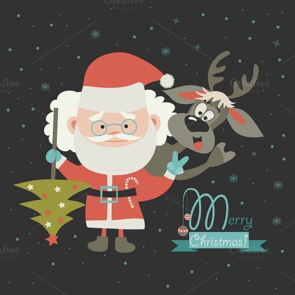 Funny Santa Claus With Reindeer Funny Santa Claus With Reindeer