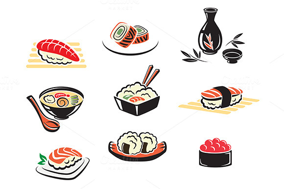 Set Of Japanese Seafood Icons