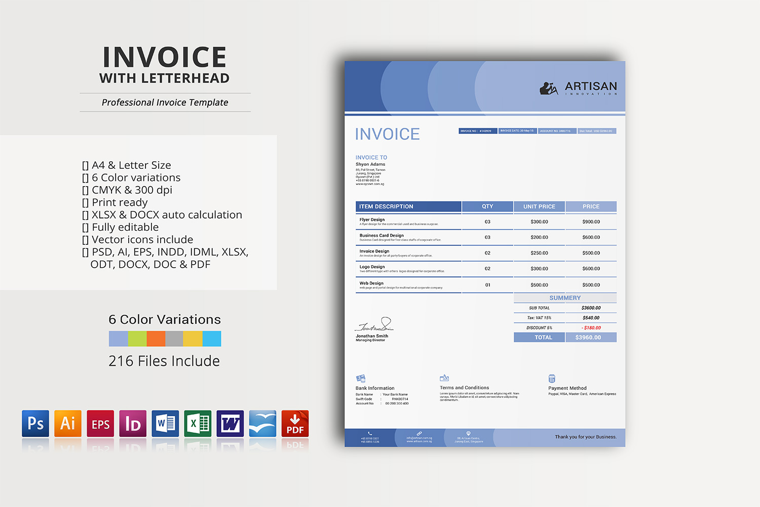 Invoice with Letterhead ~ Stationery Templates on Creative Market