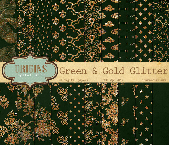 Green And Gold Glitter Digital Paper