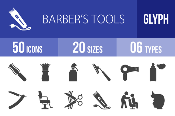 50 BarberĄ¯s Tools Glyph Icons 50 BarberĄ¯s Tools Glyph Icons
