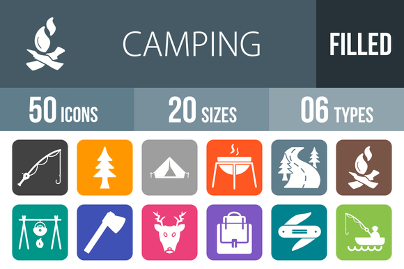 50 Camping Flat Round Corner Icons 50 Camping Flat Round Corner Icons