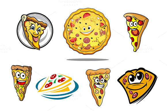 Colorful Cartoon Pizza Characters An Colorful Cartoon Pizza Characters An