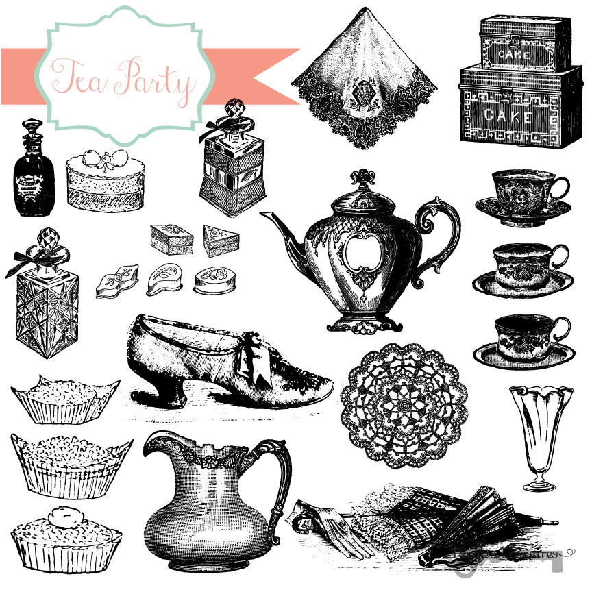 Tea Party Vintage Clipart & Brushes ~ Brushes on Creative Market