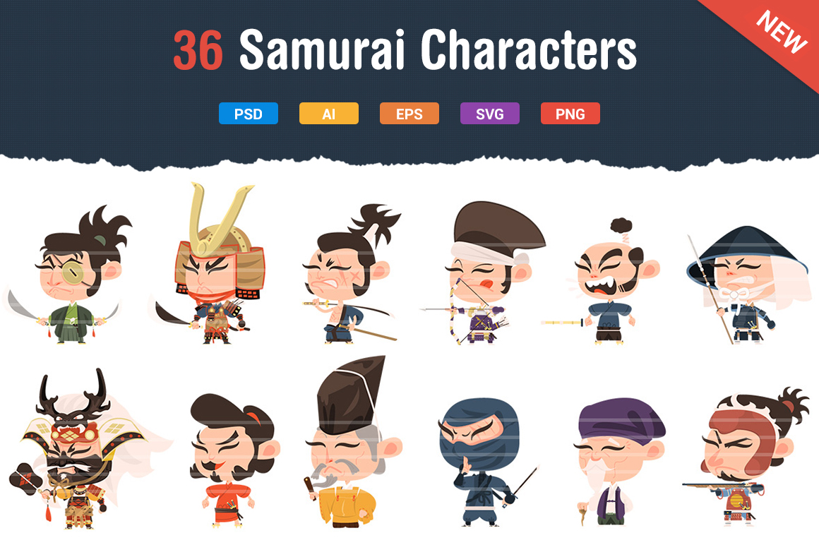 36 Samurai Characters ~ Illustrations on Creative Market