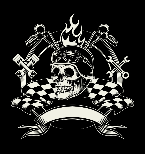 Vector biker emblem with skull ~ Graphics on Creative Market
