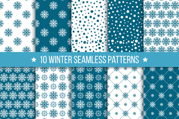 10 Seamless Pattern With Snowflakes