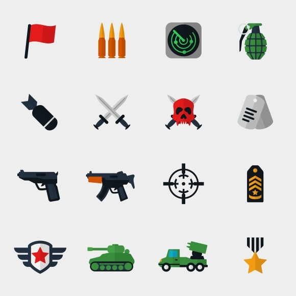 Military And War Icons Flat Military And War Icons Flat