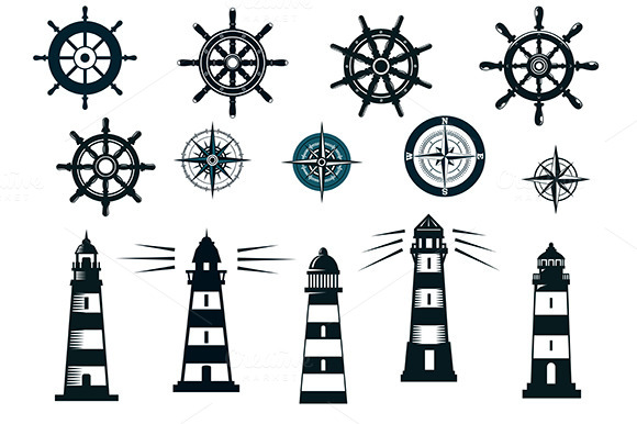Set Of Marine Or Nautical Objects Set Of Marine Or Nautical Objects