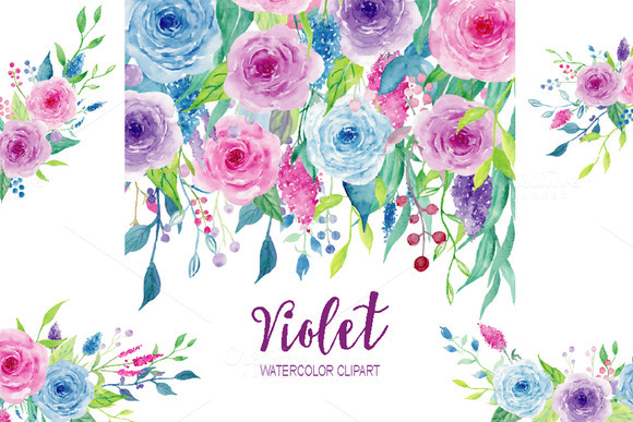 for free photo blogs themes tumblr ~ Illustrations Watercolor Violet Collection Clipart on