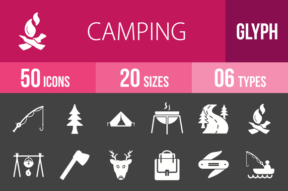 50 Camping Glyph Inverted Icons 50 Camping Glyph Inverted Icons
