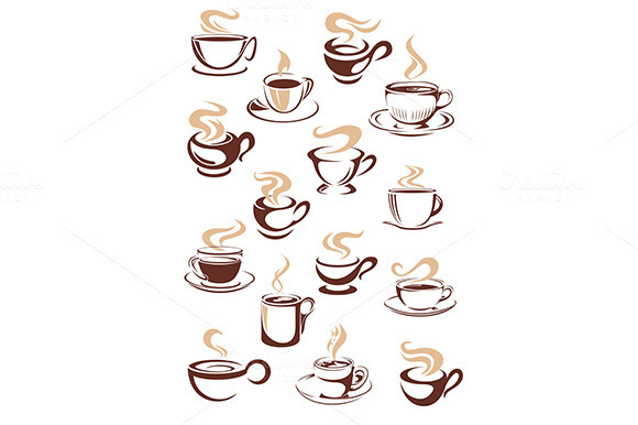Set Of Vector Steaming Hot Cups Of C Set Of Vector Steaming Hot Cups Of C