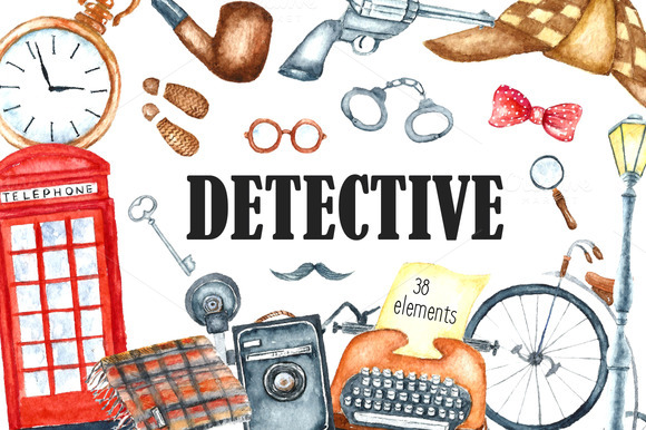Watercolor Retro Detective Set Watercolor Retro Detective Set