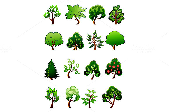Set Of Cartoon Green Plants And Tre Set Of Cartoon Green Plants And Tre
