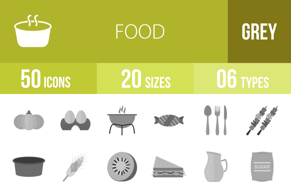 50 Food Greyscale Icons