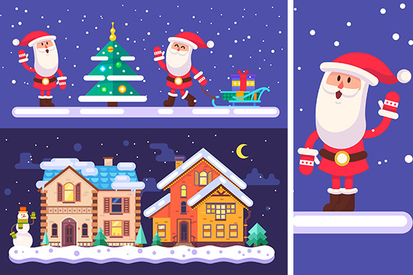 Set Of Funny Santa And Cute Village Set Of Funny Santa And Cute Village