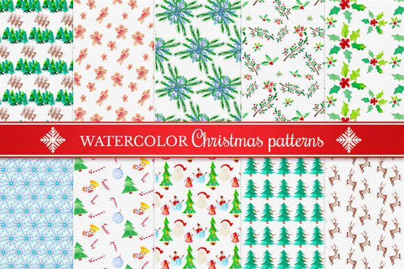 Watercolor Christmas Patterns Set 4