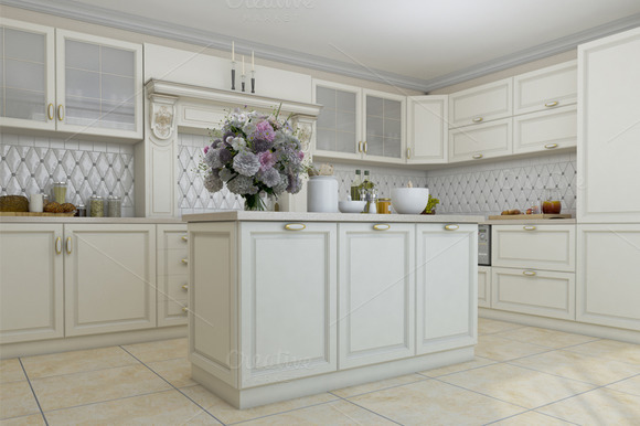 3D Render Of White Kitchen 3D Render Of White Kitchen