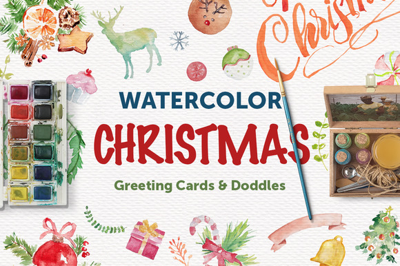 Watercolor Christmas Print & Doodles ~ Objects on Creative Market