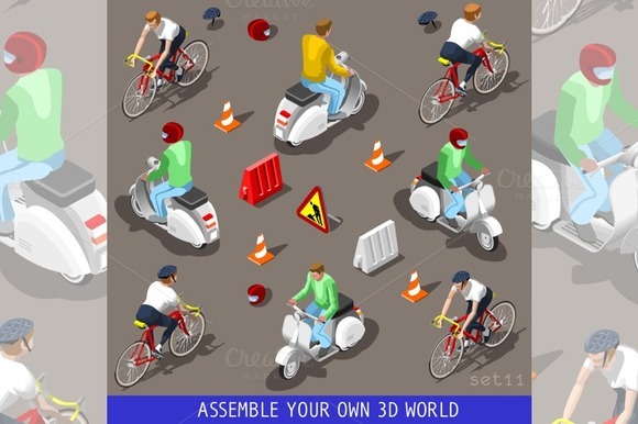 Flat 3D Vehicle Scooter Bicycle Set