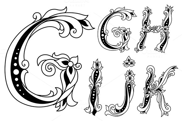 Letters G H I J And K In Retro Fl Letters G H I J And K In Retro Fl
