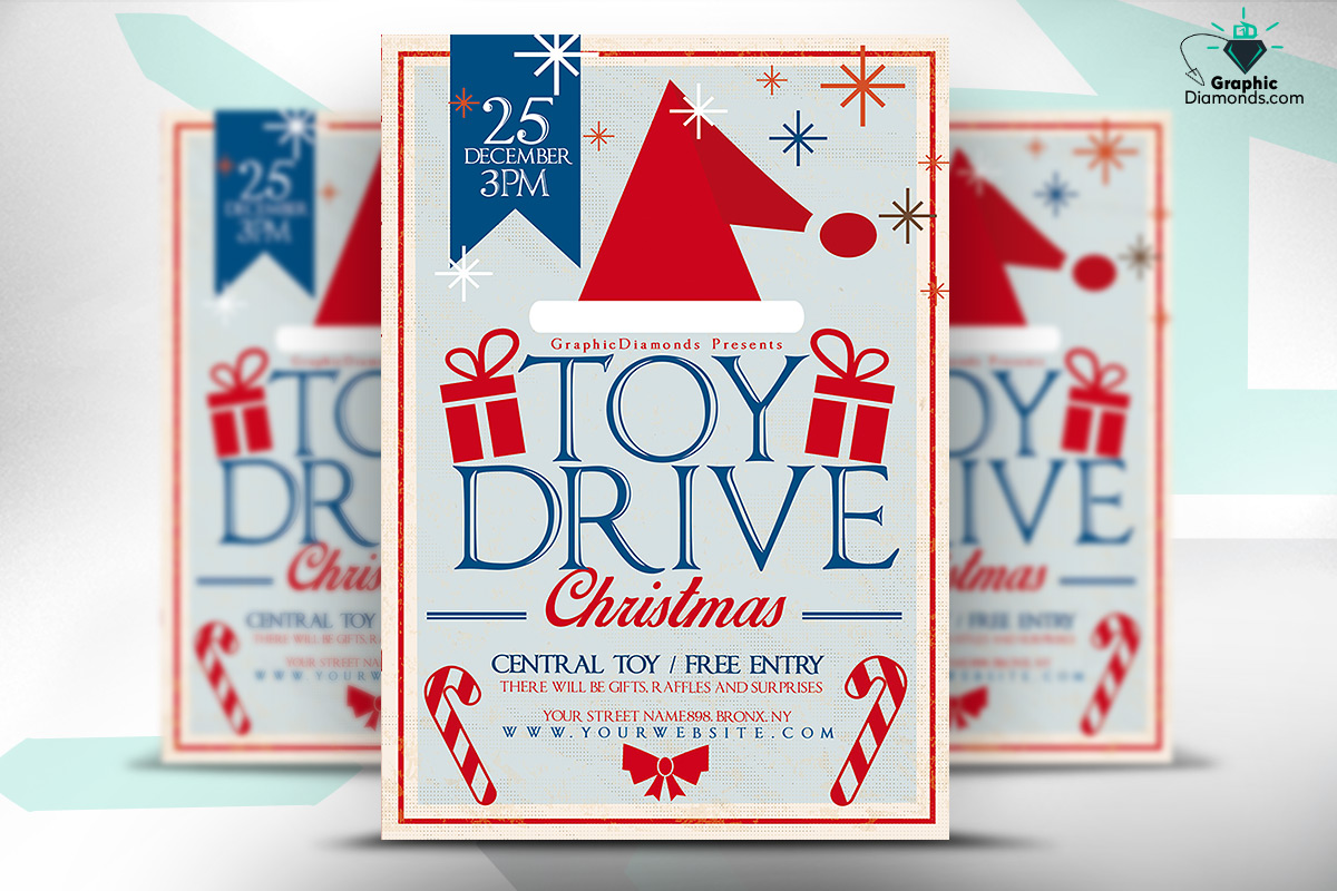 toy drive christmas flyer flyer templates on creative market holiday toy drive flyer template