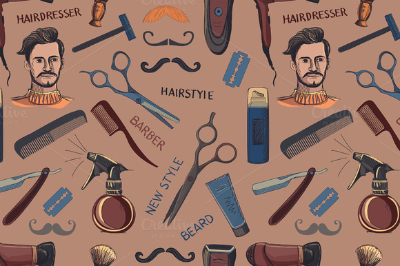 Hand Drawn Retro Barbershop Pattern Hand Drawn Retro Barbershop Pattern