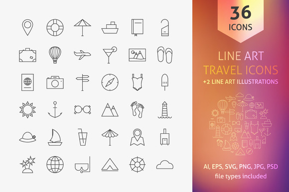 Travel Line Art Icons Travel Line Art Icons
