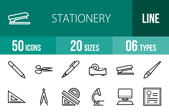 50 Stationery Line Icons 50 Stationery Line Icons