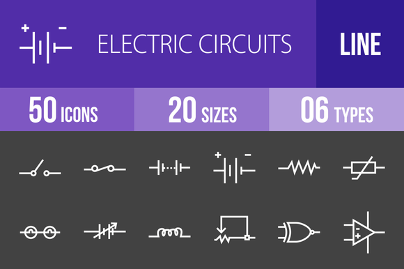 50 Circuits Line Inverted Icons