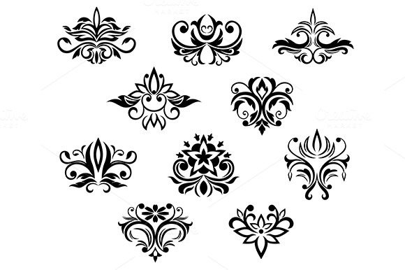 Set Of Black And White Floral Elemen Set Of Black And White Floral Elemen