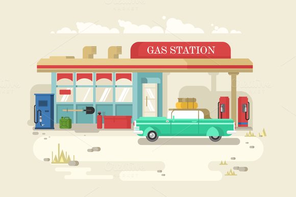 Gas Stantion Retro Flat Design Gas Stantion Retro Flat Design