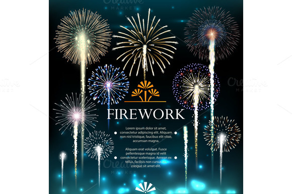 Set Of Fireworks Festive Banner Set Of Fireworks Festive Banner
