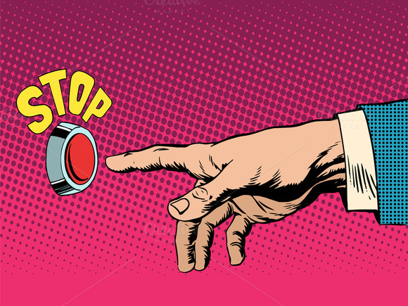The Red Stop Button Hand Presses The Red Stop Button Hand Presses