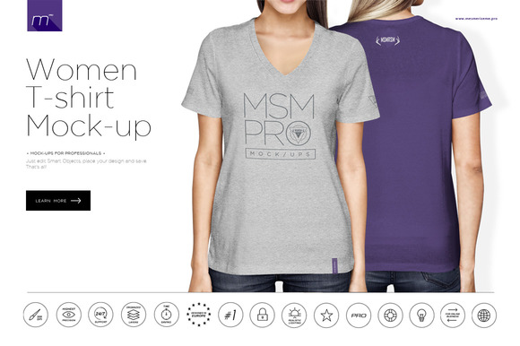 Download Women V-Neck T-Shirt Mock-up ~ Product Mockups on Creative ...