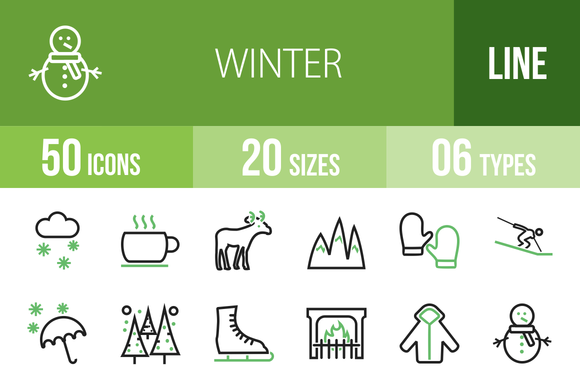 50 Winter Line Green Black Icons 50 Winter Line Green Black Icons
