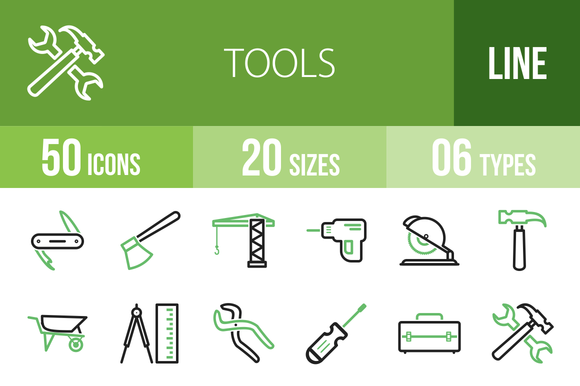 50 Tools Line Green Black Icons 50 Tools Line Green Black Icons