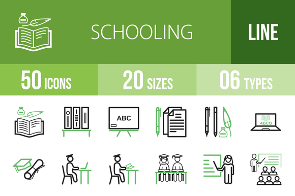 50 Schooling Line Green Black Icons