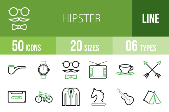 50 Hipster Line Green Black Icons 50 Hipster Line Green Black Icons