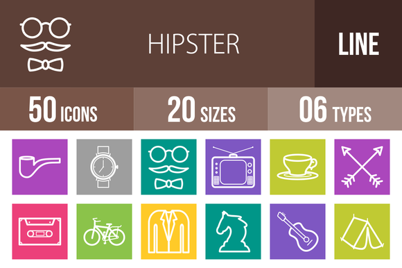 50 Hipster Line Multicolor Icons 50 Hipster Line Multicolor Icons