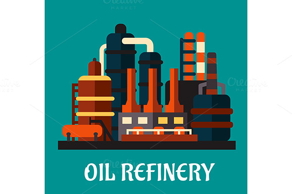 Oil Refinery Factory In Flat Style Oil Refinery Factory In Flat Style