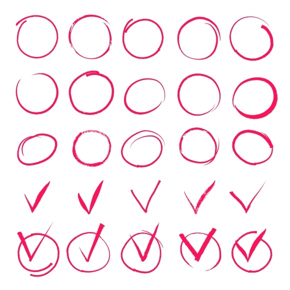 Set Of Red Circles And Check Marks Set Of Red Circles And Check Marks