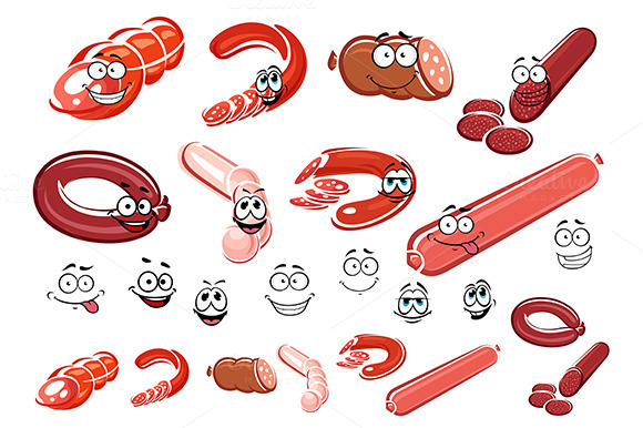 Cartoon Sausage Wurst And Meat Cartoon Sausage Wurst And Meat
