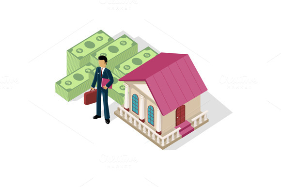 Isometric Icon Businessman Bank Cash Isometric Icon Businessman Bank Cash