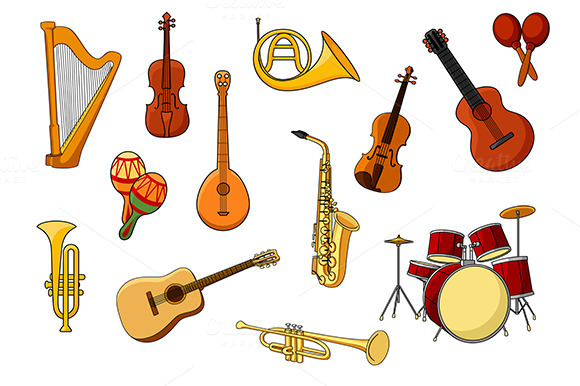 Cartoon Set Of Colored Musical Instr Cartoon Set Of Colored Musical Instr