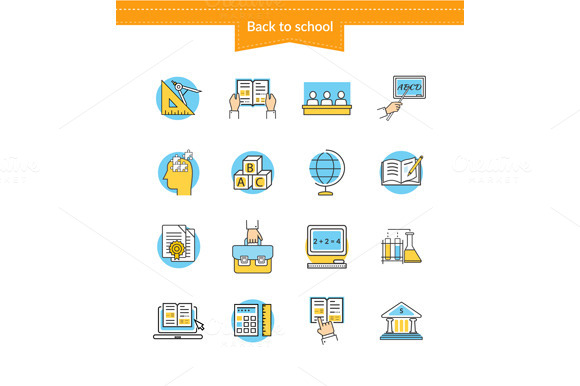 Set Of Icons Back To School Flat Sty Set Of Icons Back To School Flat Sty