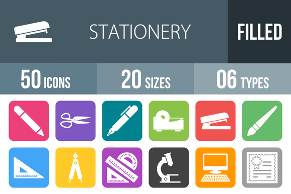 50 Stationery Flat RoundCorner Icons 50 Stationery Flat RoundCorner Icons