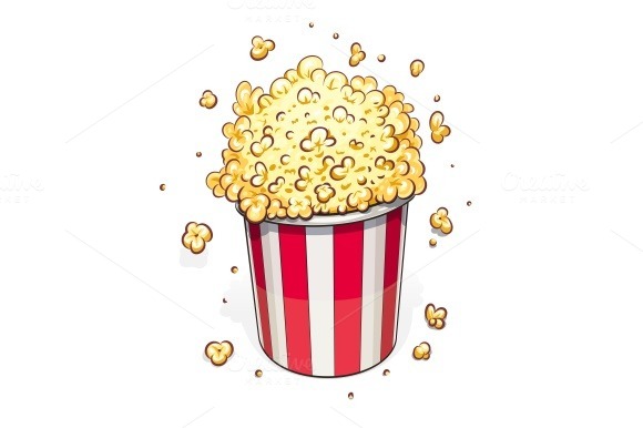 Popcorn In Striped Basket Popcorn In Striped Basket