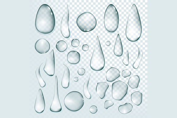 Pure Clear Water Drops Realistic Set Pure Clear Water Drops Realistic Set