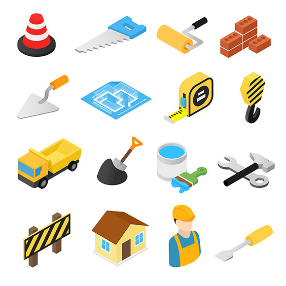 Construction Isometric Icons Set Construction Isometric Icons Set